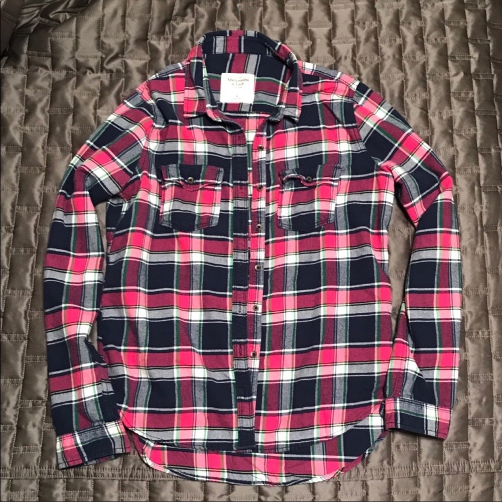 Abercrombie & Fitch Button Down Pink Plaid Top Med